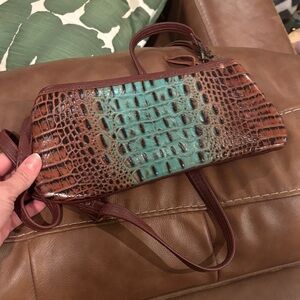 Double D Ranch Crocodile-Embossed Brown and Teal Clutch